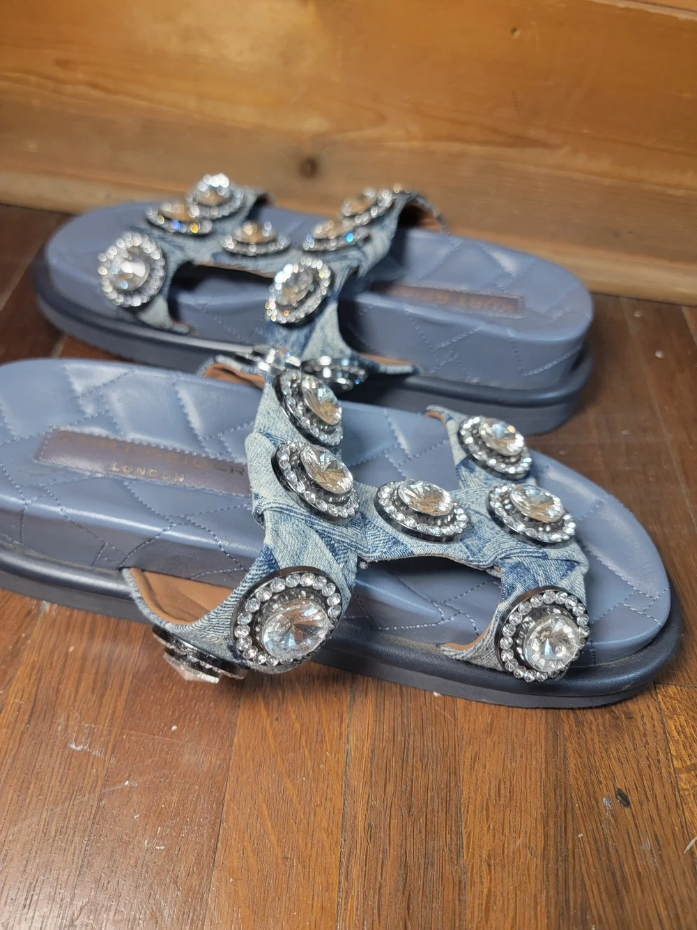 Kurt Geiger Blue Jeweled Slide Sandals